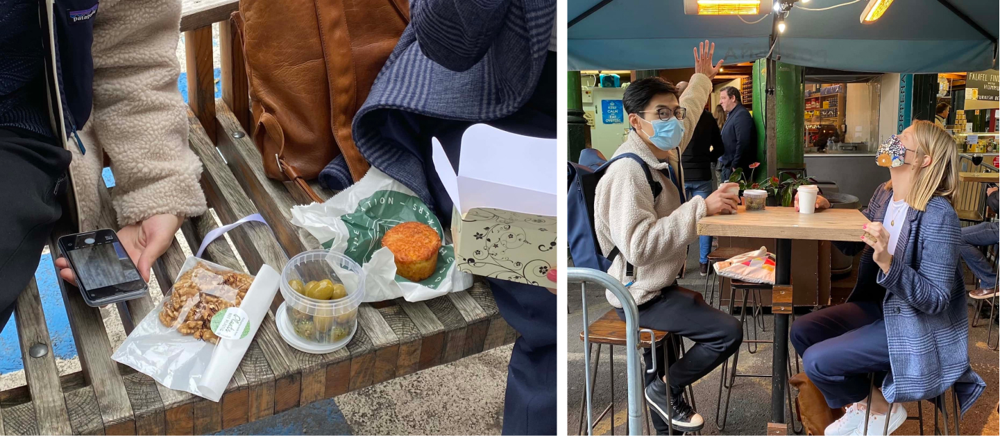 Feeling togetherness via shared heater and food. Photos by Moxue.